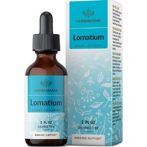 HERBAMAMA Lomatium Tincture - Lomatium Dissectum Extract Vegan Supplement - Respiratory Lung Health Lomatium Root Drops - Alcohol & Sugar-Free Non-GMO, 28-Day Supply