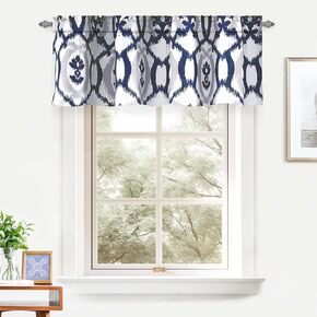 DriftAway Evelyn Ikat Fleur Floral Pattern Window Curtain Valance 52 Inch by 18 Inch Gray