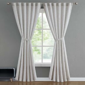French Connection - Misty Textured Light Filtering Curtains, Window Panel Curtains, Set of 2 Panels and 2 Tiebacks, Semi Sheer, Machine Washable, Measures 52" x 84", Blue