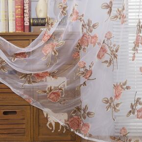 Deeprove Rose Sheer Curtains 84 Inches Length 2 Panels Set, Florals Print Valentine Decor Window Treatment Privacy Drapes Pair for Bedroom, Living Room, Girls' Nursery Room, Rod Pocket, W52 x L84, Red
