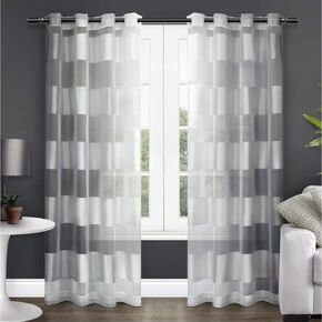 Exclusive Home Navaro Striped Sheer Grommet Top Curtain Panel Pair, 54"x63", White