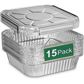 8x8 Aluminum Foil Pans with Lids - 15 Pack Square Disposable Aluminum Baking with Covers - Disposable Baking Pans for Air Fryer, Oven, Cooking