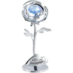 Modern 45th Anniversary Silver Plated Flower with Blue Austrian Crystal Bead