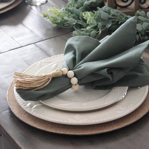 Napkin Rings Set of 12, Bohemian Rustic Style Napkin Rings for Wedding Party Home Decoration, Napkin Holders for Dinner Table Decor (Wood Beads) in Saudi Arabia