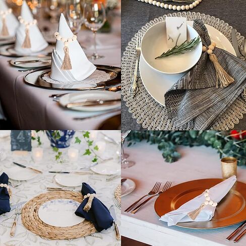 Napkin Rings Set of 12, Bohemian Rustic Style Napkin Rings for Wedding Party Home Decoration, Napkin Holders for Dinner Table Decor (Wood Beads) in Saudi Arabia