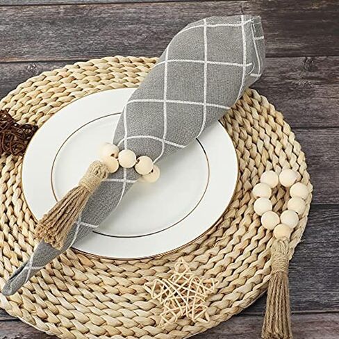 Napkin Rings Set of 12, Bohemian Rustic Style Napkin Rings for Wedding Party Home Decoration, Napkin Holders for Dinner Table Decor (Wood Beads) in Saudi Arabia