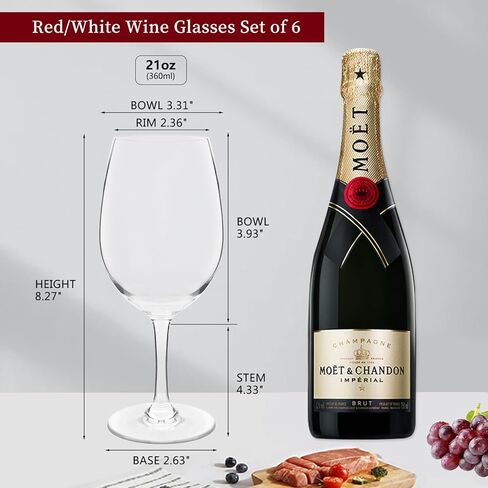 كؤوس نبيذ أكريليك غير قابلة للكسر سعة 21 أونصة، كؤوس نبيذ جذعية بلاستيكية، مجموعة من 6 - جميع الأغراض، زجاج نبيذ أحمر أو أبيض، آمنة للاستخدام في غسالة الأطباق، خالية من مادة BPA in Kuwait