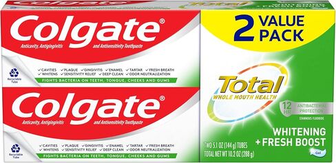 Colgate Total Whitening + Fresh Boost Toothpaste, Mint Toothpaste, 5.1 oz Tube, 2 Pack in Saudi Arabia