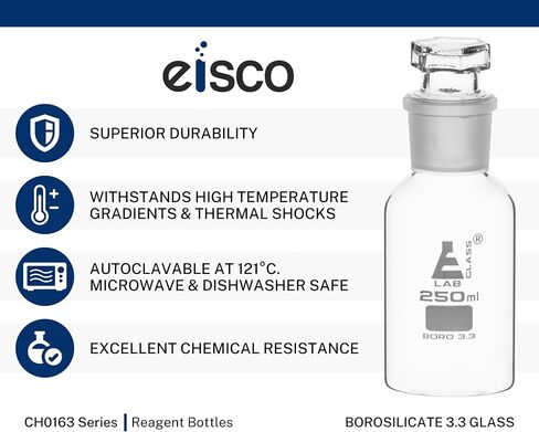 EISCO Labs 125ml Reagent Glass Bottle - Wide mouth with Stopper in Saudi Arabia