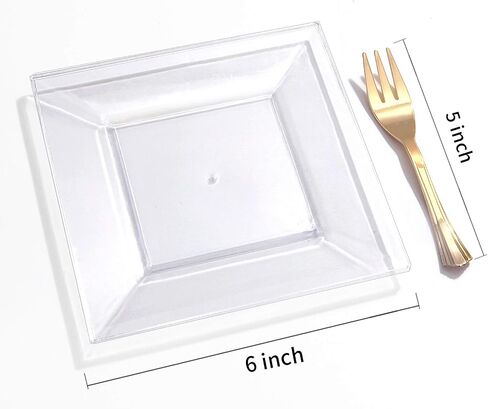 Supernal 100pcs Black Square Plastic Dessert Plates with 100pcs Gold Dessert Forks,Black Appetizer Salad Square Plates,Elegant Square Black Salad Plates,Square Cake Plates for Party,Afternoon Tea in Saudi Arabia