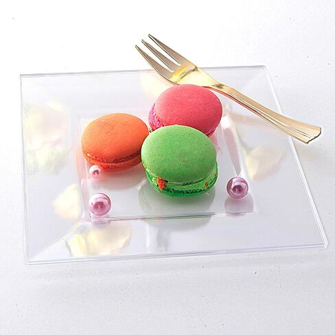 Supernal 100pcs Black Square Plastic Dessert Plates with 100pcs Gold Dessert Forks,Black Appetizer Salad Square Plates,Elegant Square Black Salad Plates,Square Cake Plates for Party,Afternoon Tea in Saudi Arabia