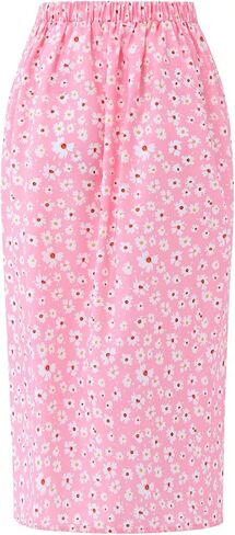 RoseSeek Girl's Summer Skirt Boho Floral Ruched Midi Skirt Split Thigh Waist Drawstring Skirt in Saudi Arabia
