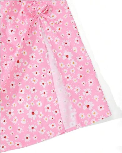 RoseSeek Girl's Summer Skirt Boho Floral Ruched Midi Skirt Split Thigh Waist Drawstring Skirt in Saudi Arabia