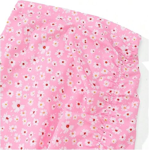 RoseSeek Girl's Summer Skirt Boho Floral Ruched Midi Skirt Split Thigh Waist Drawstring Skirt in Saudi Arabia