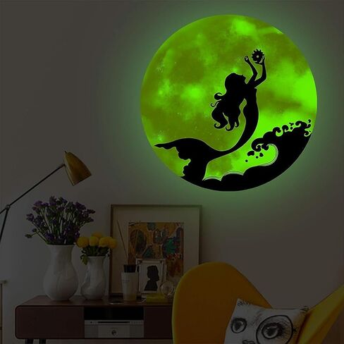 Glow in The Dark Moon and Creative Mermaid for Wall Stickers,Glow in The Dark Stars Wall Decals for Ceiling,Great for Girls Boys Bedroom or Party Birthday Gift in Saudi Arabia