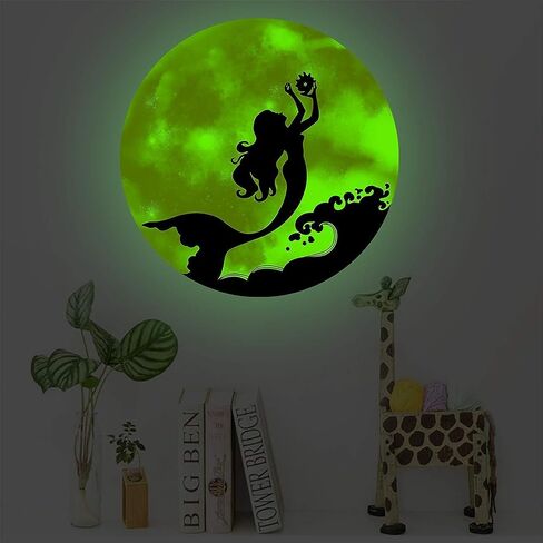 Glow in The Dark Moon and Creative Mermaid for Wall Stickers,Glow in The Dark Stars Wall Decals for Ceiling,Great for Girls Boys Bedroom or Party Birthday Gift in Saudi Arabia