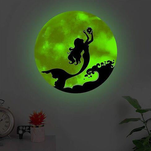 Glow in The Dark Moon and Creative Mermaid for Wall Stickers,Glow in The Dark Stars Wall Decals for Ceiling,Great for Girls Boys Bedroom or Party Birthday Gift in Saudi Arabia