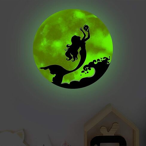 Glow in The Dark Moon and Creative Mermaid for Wall Stickers,Glow in The Dark Stars Wall Decals for Ceiling,Great for Girls Boys Bedroom or Party Birthday Gift in Saudi Arabia