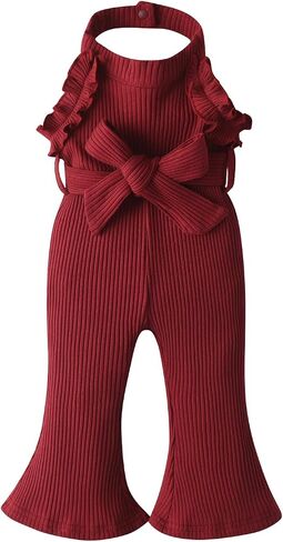 Derouetkia Infant Baby Girl Romper Summer Sleeveless Halter One Piece Jumpsuit Cute Bell Bottom Pants Outfits Clothes in Saudi Arabia