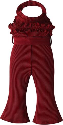 Derouetkia Infant Baby Girl Romper Summer Sleeveless Halter One Piece Jumpsuit Cute Bell Bottom Pants Outfits Clothes in Saudi Arabia
