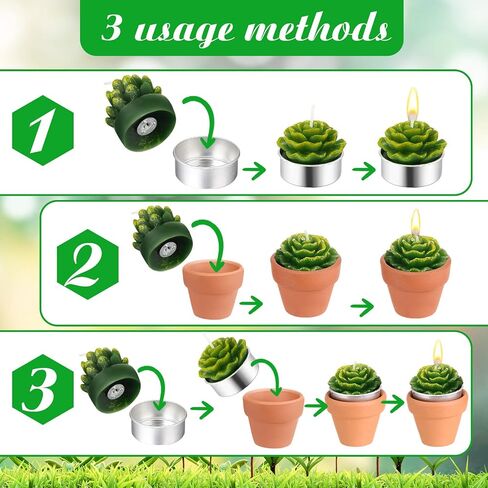 12 Pieces Succulent Candle Mini Cactus Tealight Candles Succulent Party Favors Novelty Fiesta Terrarium Plant Candles with Terracotta Pot Organza Bag Tags Twine for Birthday Wedding Baby Shower Party in Saudi Arabia