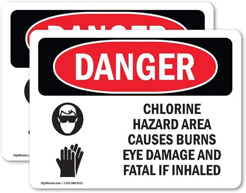 (2 Pack) Chlorine Hazard Area OSHA Danger Sign 5 Inch X 3.5 Inch Vinyl Label Decal Sticker Weather Resistant, UV Protected for Workplace, Business, and Construction Site, Made in the USA in Saudi Arabia