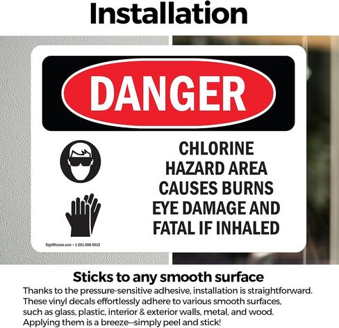 (2 Pack) Chlorine Hazard Area OSHA Danger Sign 5 Inch X 3.5 Inch Vinyl Label Decal Sticker Weather Resistant, UV Protected for Workplace, Business, and Construction Site, Made in the USA in Saudi Arabia