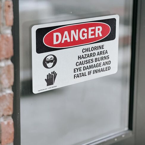 (2 Pack) Chlorine Hazard Area OSHA Danger Sign 5 Inch X 3.5 Inch Vinyl Label Decal Sticker Weather Resistant, UV Protected for Workplace, Business, and Construction Site, Made in the USA in Saudi Arabia
