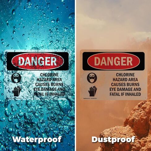 (2 Pack) Chlorine Hazard Area OSHA Danger Sign 5 Inch X 3.5 Inch Vinyl Label Decal Sticker Weather Resistant, UV Protected for Workplace, Business, and Construction Site, Made in the USA in Saudi Arabia