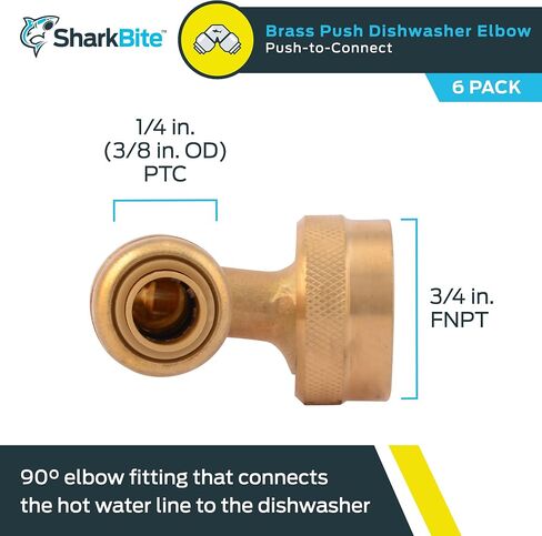SharkBite Max 1/2 Inch x 3/8 Inch 90 Degree Dishwasher Elbow, MNPT, Push to Connect Brass Plumbing Fitting, PEX Pipe, Copper, CPVC, PE-RT, HDPE, UR281A in Saudi Arabia