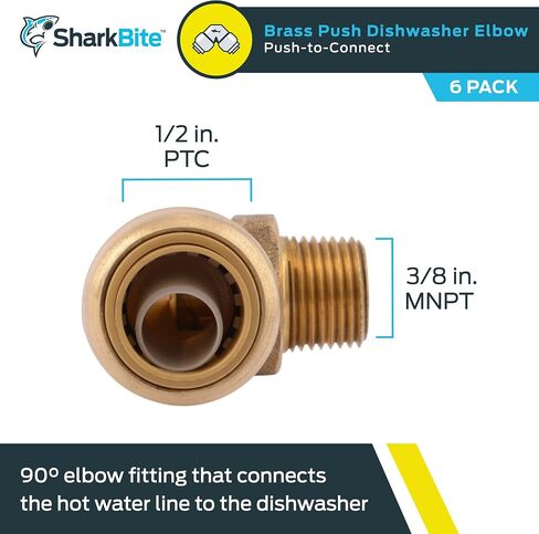 SharkBite Max 1/2 Inch x 3/8 Inch 90 Degree Dishwasher Elbow, MNPT, Push to Connect Brass Plumbing Fitting, PEX Pipe, Copper, CPVC, PE-RT, HDPE, UR281A in Saudi Arabia