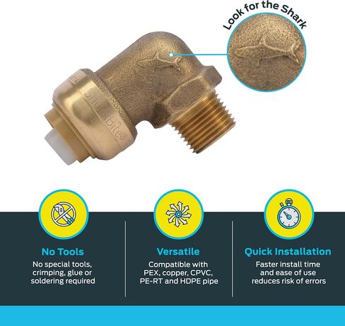 SharkBite Max 1/2 Inch x 3/8 Inch 90 Degree Dishwasher Elbow, MNPT, Push to Connect Brass Plumbing Fitting, PEX Pipe, Copper, CPVC, PE-RT, HDPE, UR281A in Saudi Arabia