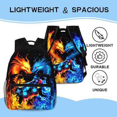 School Boys Backpack Ages 8-10 Abstract Dragon Backpack Fire Bookbag Water Resistant Bag Travel Hiking Camping Daypack For Kids Teens Boys Girls in Saudi Arabia