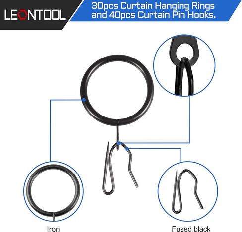30 Pieces Metal Drapery Curtain Rings Curtain Hanging Rings and 40 Pieces Metal Curtain Hooks Drapery Hook Pins 30mm Internal Diameter Silver Curtain Drape Sliding Eyelet Rings in Saudi Arabia