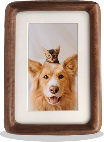 6X8 Natural Wood Picture Frames,Tabletop Wooden Photo Frame with Mat,Display Pictures 5x7 with Mat or 6x8 Without Mat,Vertical or Horizontal Display,Walnut in Saudi Arabia