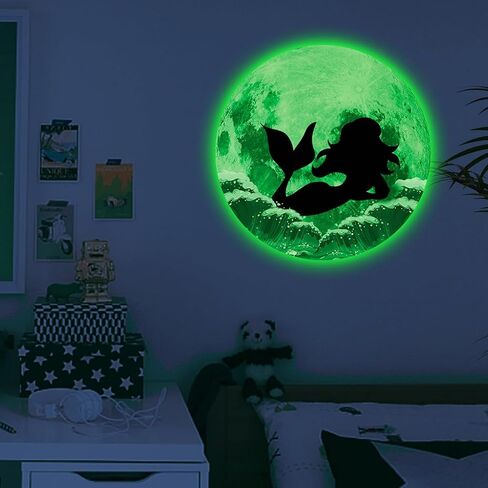 Glow in The Dark Moon and Creative Mermaid for Wall Stickers,Glow in The Dark Stars Wall Decals for Ceiling,Great for Girls Boys Bedroom or Party Birthday Gift in Saudi Arabia
