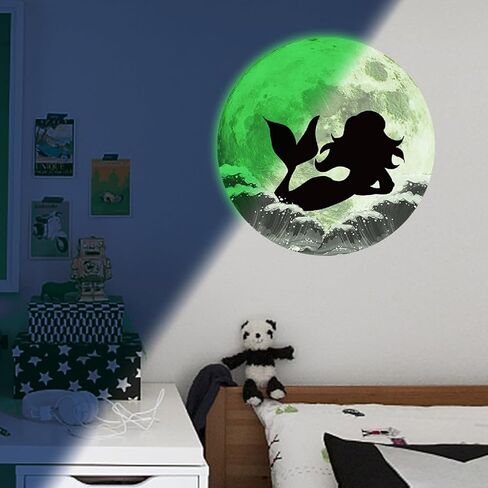 Glow in The Dark Moon and Creative Mermaid for Wall Stickers,Glow in The Dark Stars Wall Decals for Ceiling,Great for Girls Boys Bedroom or Party Birthday Gift in Saudi Arabia