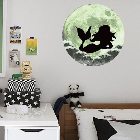 Glow in The Dark Moon and Creative Mermaid for Wall Stickers,Glow in The Dark Stars Wall Decals for Ceiling,Great for Girls Boys Bedroom or Party Birthday Gift in Saudi Arabia