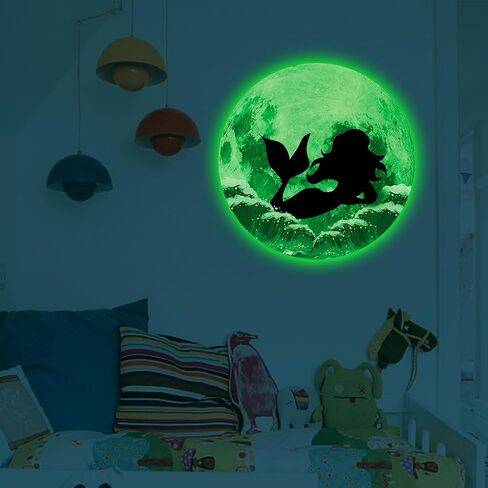 Glow in The Dark Moon and Creative Mermaid for Wall Stickers,Glow in The Dark Stars Wall Decals for Ceiling,Great for Girls Boys Bedroom or Party Birthday Gift in Saudi Arabia