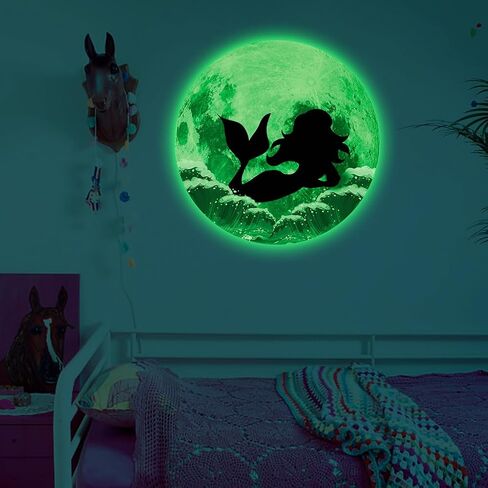 Glow in The Dark Moon and Creative Mermaid for Wall Stickers,Glow in The Dark Stars Wall Decals for Ceiling,Great for Girls Boys Bedroom or Party Birthday Gift in Saudi Arabia