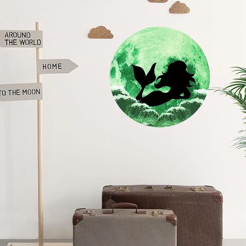 Glow in The Dark Moon and Creative Mermaid for Wall Stickers,Glow in The Dark Stars Wall Decals for Ceiling,Great for Girls Boys Bedroom or Party Birthday Gift in Saudi Arabia