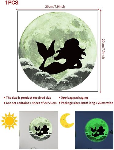 Glow in The Dark Moon and Creative Mermaid for Wall Stickers,Glow in The Dark Stars Wall Decals for Ceiling,Great for Girls Boys Bedroom or Party Birthday Gift in Saudi Arabia