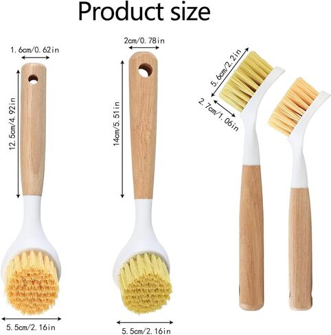 فرشاة أطباق بمقبض من الخيزران، 4 قطع من فرش أطباق المطبخ، فرشاة تنظيف المطبخ لتنظيف الأطباق، الوعاء، مقالي الشواية، حديد الزهر، غسيل الأطباق، حوض المطبخ، فرش الحمام in Kuwait