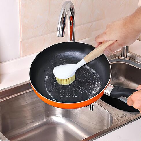فرشاة أطباق بمقبض من الخيزران، 4 قطع من فرش أطباق المطبخ، فرشاة تنظيف المطبخ لتنظيف الأطباق، الوعاء، مقالي الشواية، حديد الزهر، غسيل الأطباق، حوض المطبخ، فرش الحمام in Kuwait