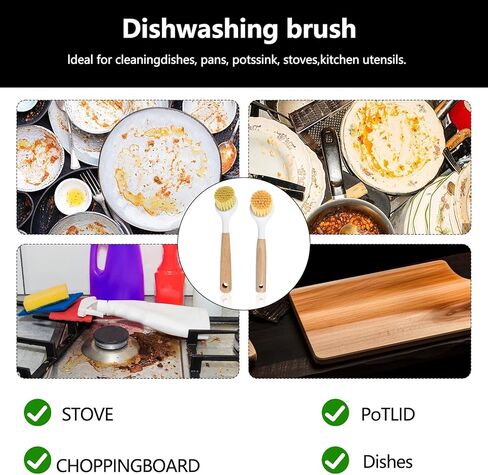 فرشاة أطباق بمقبض من الخيزران، 4 قطع من فرش أطباق المطبخ، فرشاة تنظيف المطبخ لتنظيف الأطباق، الوعاء، مقالي الشواية، حديد الزهر، غسيل الأطباق، حوض المطبخ، فرش الحمام in Kuwait