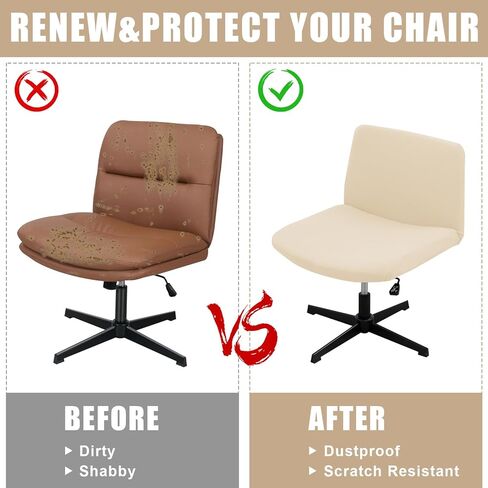 غطاء كرسي مكتب منزلي بدون ذراع مقاوم للماء 310 جرامًا للمتر المربع من OKYUK، غطاء كرسي مكتب منزلي بدون ذراع، 100% قماش مقاوم للماء حديث متوسط ​​الظهر غطاء كرسي واسع مقعد الكمبيوتر غطاء كرسي الغرور للمنزل (أسود) in Kuwait