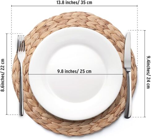 6 Pack, Round Woven Placemats, Natural Water Hyacinth Place mats, Braided Straw Table Mats for Dining Table (13.8 inch) in Kuwait