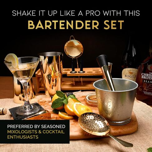 Cocktail Shaker Set 18 Piece, Mixology Equipment, All-in-One Cocktail Set, Drink Shaker, Strainers and Essential Bar Tools, Bar Set for Beginner & Professional Use, Gold - WinterCastle Enterprises in Saudi Arabia
