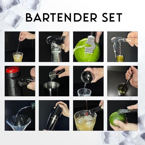 Cocktail Shaker Set 18 Piece, Mixology Equipment, All-in-One Cocktail Set, Drink Shaker, Strainers and Essential Bar Tools, Bar Set for Beginner & Professional Use, Gold - WinterCastle Enterprises in Saudi Arabia