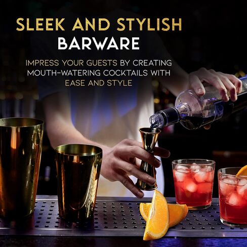 Cocktail Shaker Set 18 Piece, Mixology Equipment, All-in-One Cocktail Set, Drink Shaker, Strainers and Essential Bar Tools, Bar Set for Beginner & Professional Use, Gold - WinterCastle Enterprises in Saudi Arabia